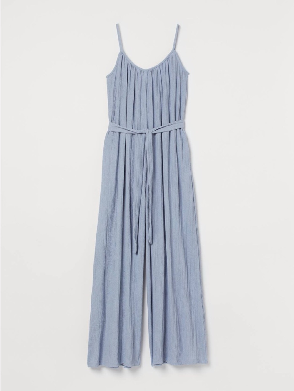 H&M Light Blue Wide-Cut Creped Jersey Jumpsuit with Tie Belt Size Medium